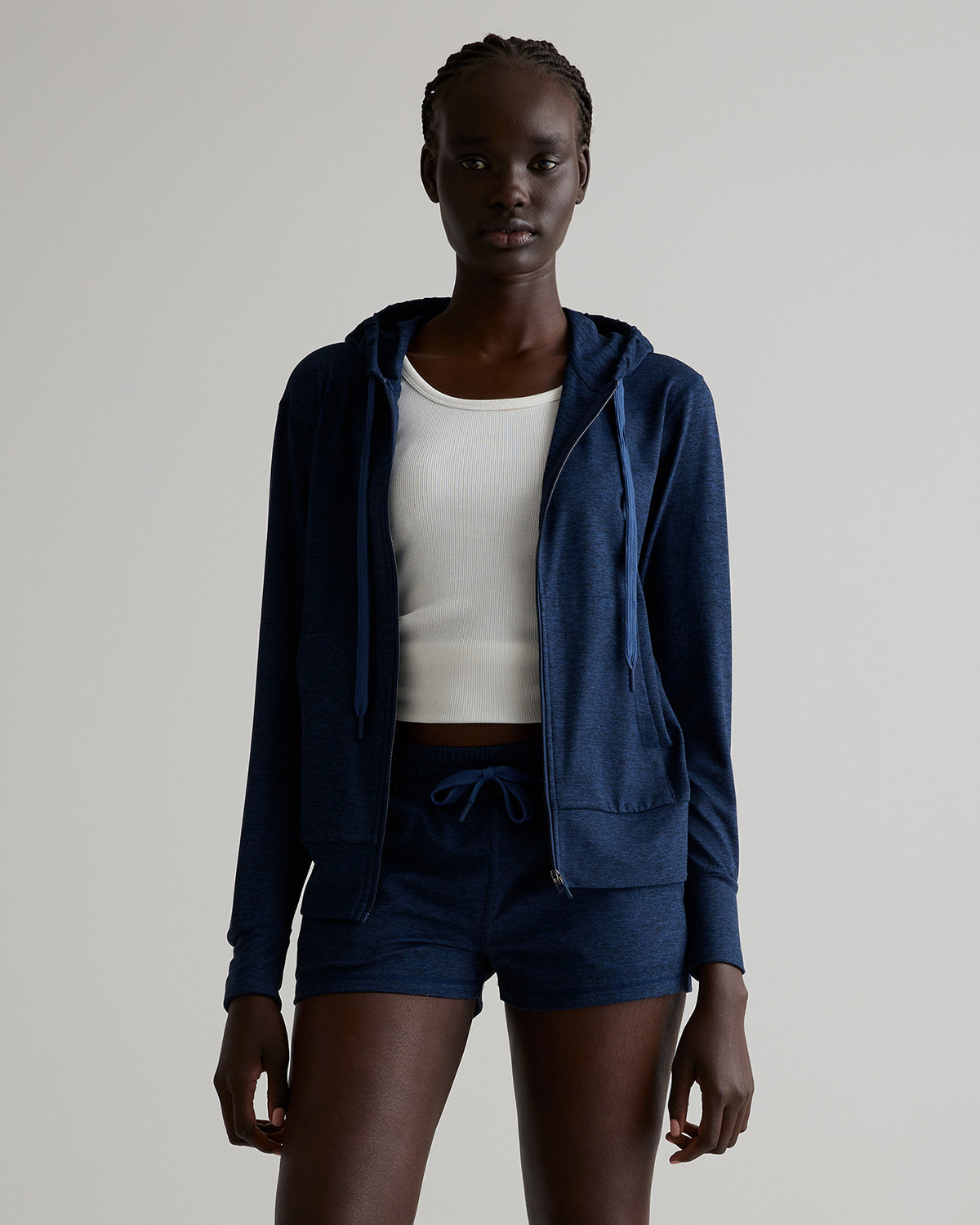 Quince | Women's Super Soft Performance Full Zip Hoodie in Navy, Flowknit Activewear, Size XS, Recycled Polyester | Quince