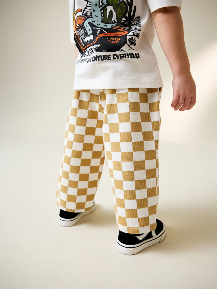 Yellow/White Checkerboard Pull On Wide Trousers (3mths-7yrs) | Next US