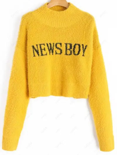 Fuzzy News Boy Graphic Mock Neck Sweater | ZAFUL (Global)