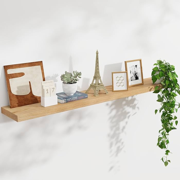 Amazon.com: Natural Oak Floating Shelf for Wall, 48" W x 8" D x 1.2" H Wall Mounted Rustic Wooden... | Amazon (US)