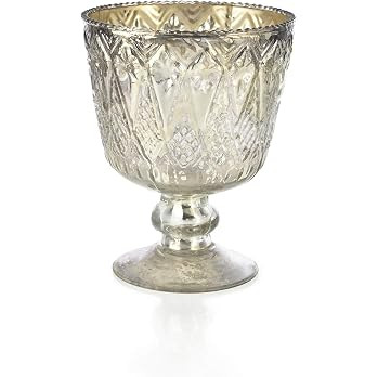 Serene Spaces Living 7" Antique Silver Glass Coupe Vase – Handmade, Vintage –Inspired Silver ... | Amazon (US)