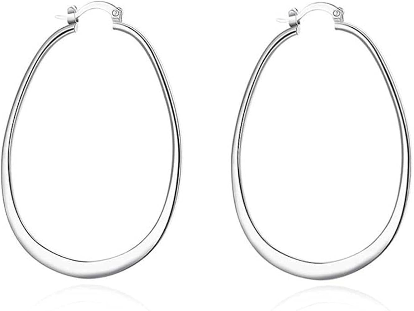 Womens 925 Sterling Silver Elegant Oval Shaped Extra Large Hoop Earrings | Sterling Silver Hoop E... | Amazon (US)