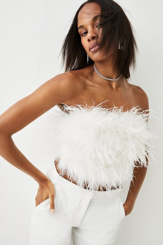 Feather Bandeau Top | Karen Millen UK + IE + DE + NL