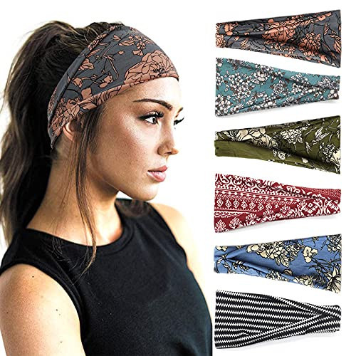 YONUF Boho Headbands For Women Fashion Wide Headband Yoga Workout Head Bands Hair Accessories Band 6 Pack | Amazon (US)