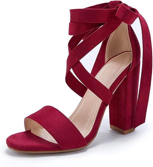 Huiyuzhi Womens Lace Up High Heeled Sandals Chunky Block Ankle Strappy Pumps Dress Party Shoes | Amazon (US)
