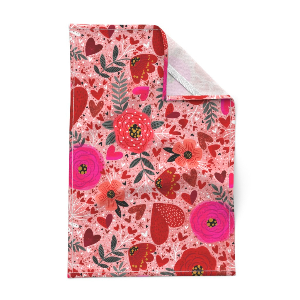 Tea Towel in Hearts n Flowers | Spoonflower