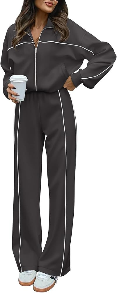 BTFBM Women's Two Piece Tracksuit Fall 2025 Long Sleeve Zip Up Sweatshirt Long Pants Outfits Jogg... | Amazon (US)