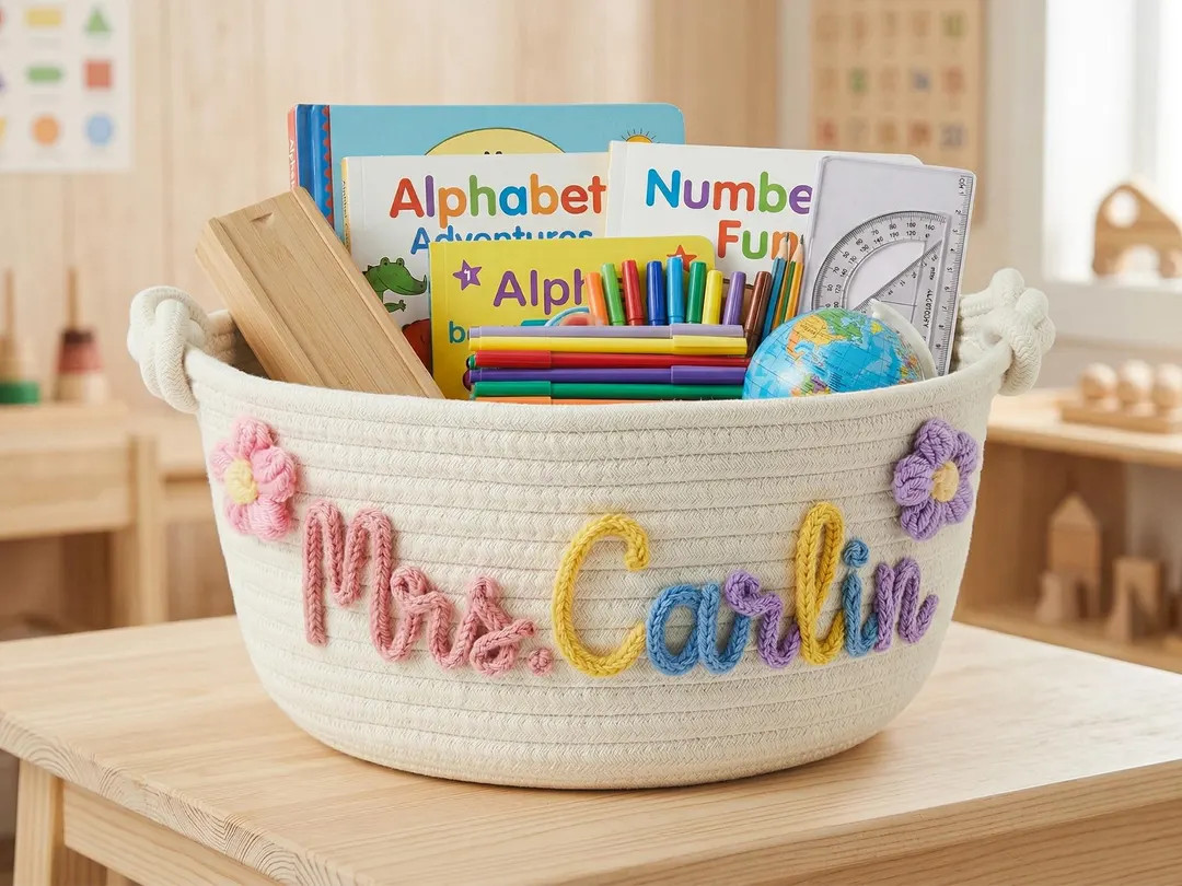 Personalized Teacher Basket, Teacher Appreciation Gift, Custom Classroom Storage Basket, End of Y... | Etsy (US)