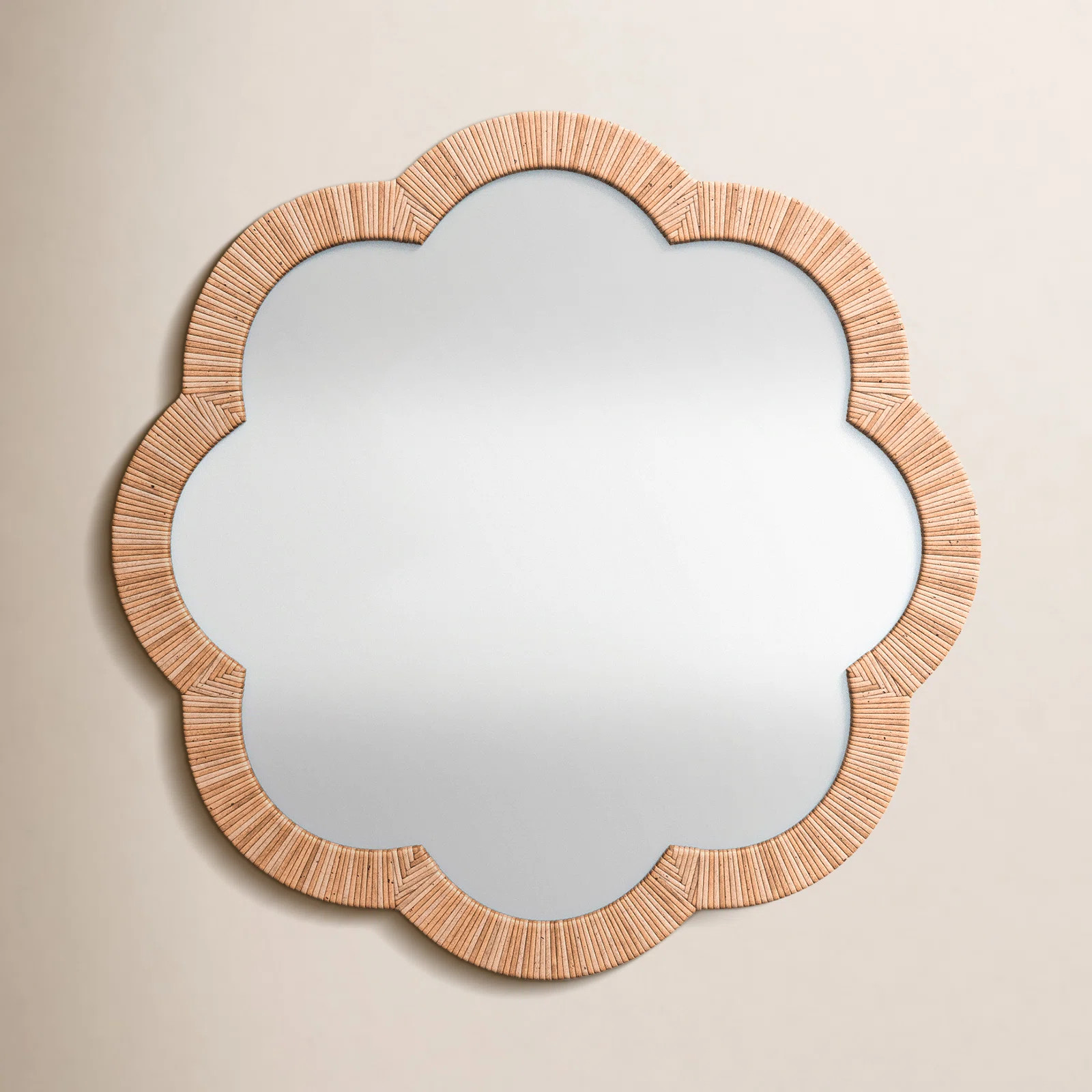 Wall Mirror, Woven Cane Wrapped Flower Shaped Framed Mirror 20"H, Tan Cane Glass & MDF Frame | Wayfair North America