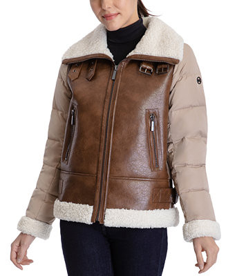 Women's Faux-Shearling Down Puffer Coat | Macys (US)