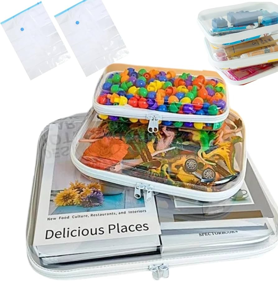 3PCS Large Medium Small Clear-Storage-Bins Clear-Zipper-Pouches, Clear-Hard-Shell-Zipper-Case Set... | Amazon (US)