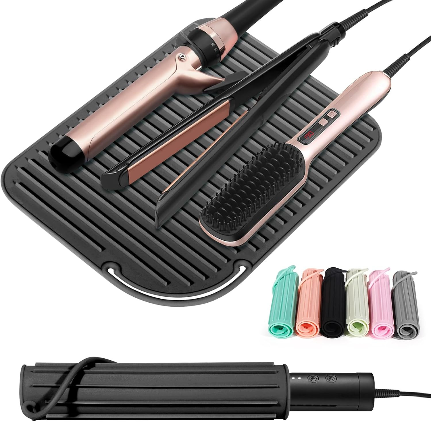 Heat Resistant Mat Large Silicone Hot Hair Tools Holder for Curling Irons Flat Iron Hair Straightener Mat Portable Vanity Pad Accessories/Organizer | Amazon (US)