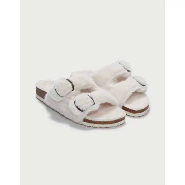 Faux Fur Buckle Cork Slider Slippers | The White Company (UK)