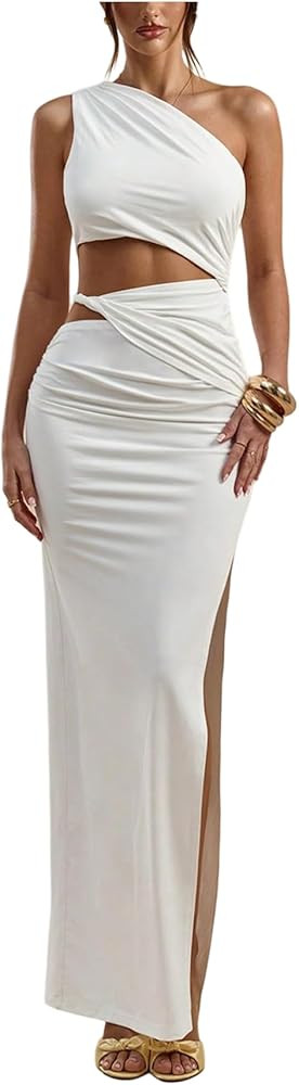 Floerns Women's One Shoulder Cutout Maxi Party Dress Sleeveless Split Bodycon Wedding Guest Night... | Amazon (US)