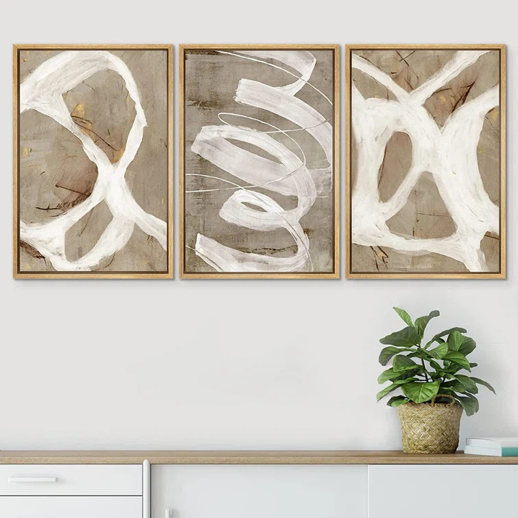 Pastel Paint Stroke Abstract Shape Neutral Modern Art Decor Framed Canvas 3 Pieces Print Wall Art | Wayfair North America