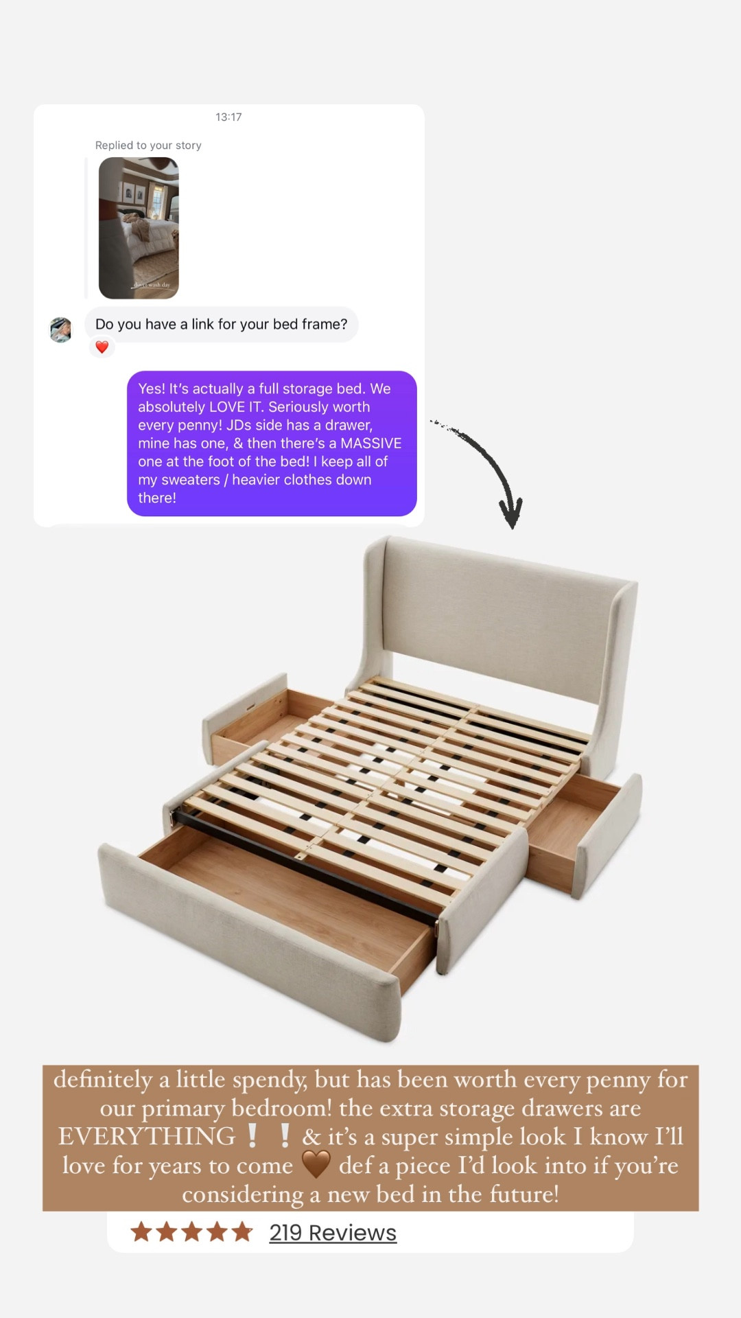 Our storage bed from Castlery🤎 bought it last year around Valentine’s Day & I can’t say enough good things about it!!!! The storage drawers were by far the selling point for me! Super simple neutral design as well! 


Home decor / bed frame / primary bedroom / Amazon home / neutrals / furniture / Holley Gabrielle home  / king bed 

#LTKStyleTip #LTKHome #LTKWatchNow