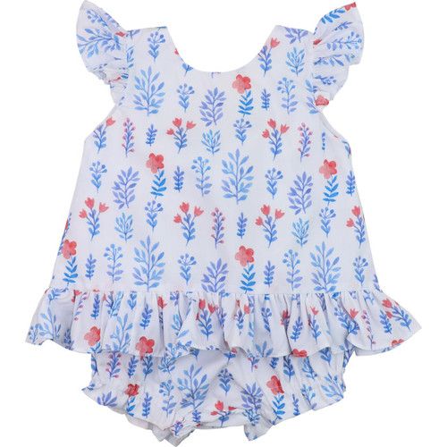 Red And Blue Floral Smocked Bow Diaper Set | Cecil and Lou