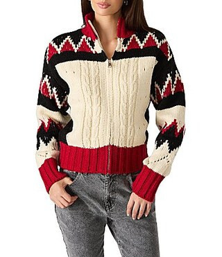 Steve Madden Averia Wool Blend Colorblock High Neck Long Sleeve Sweater Jacket - XL | Dillard's