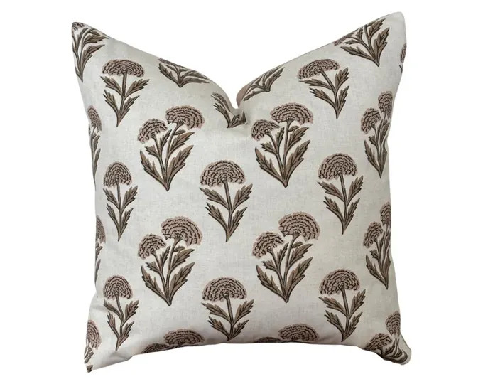 Throw pillow cover in linen, distressed floral. Hidden zipper Made to order | Etsy (US)