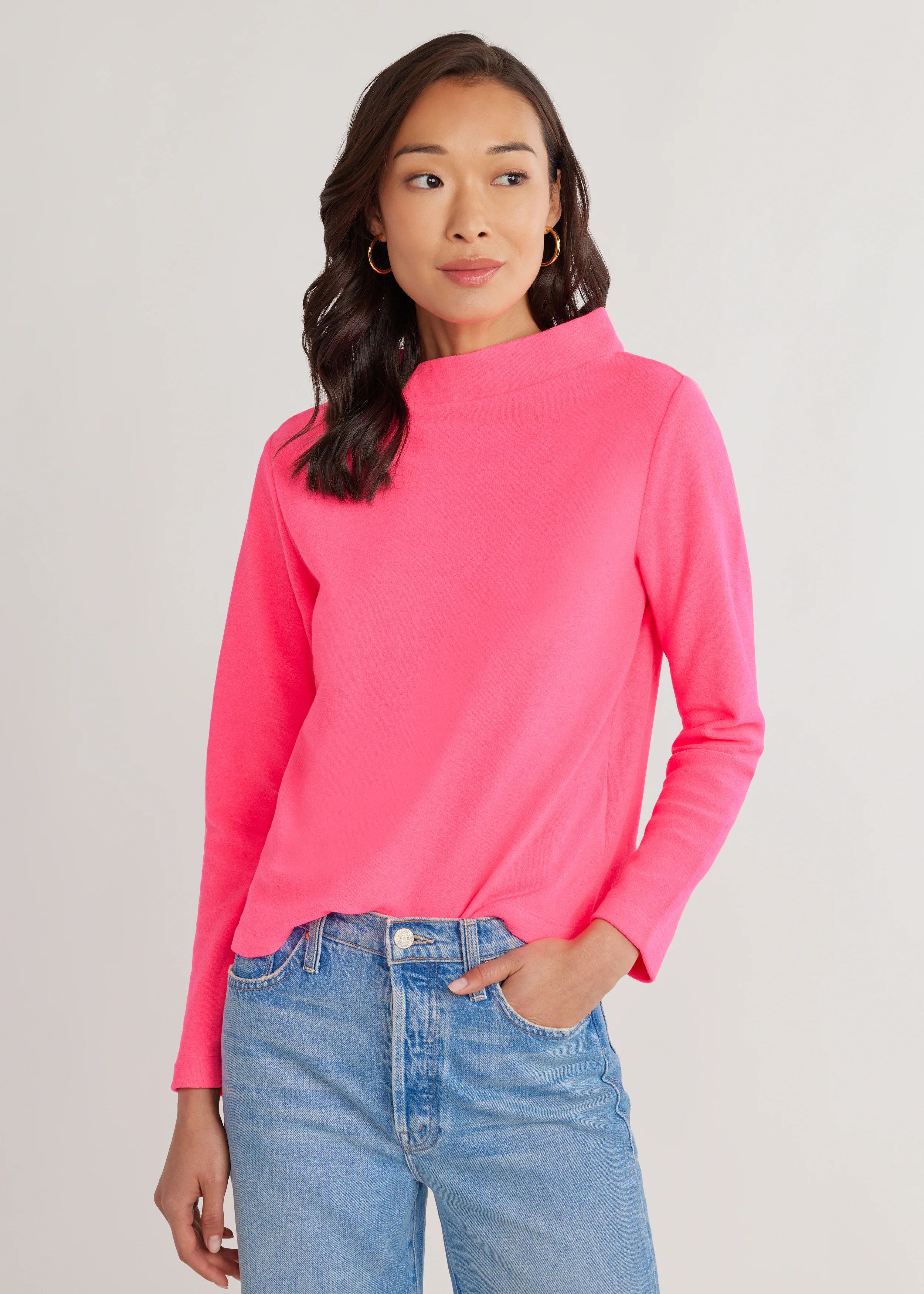 Brighton Boatneck in Terry Fleece (Neon Pink) | Dudley Stephens