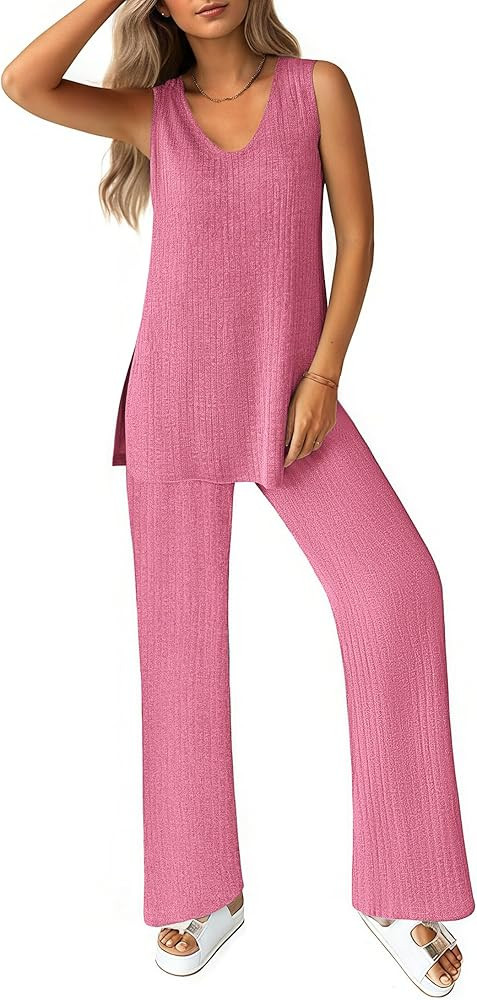 Ekouaer Women's 2 Piece Lounge Set 2025 Summer Matching Sets Sleeveless V-neck Tank Top Long Pant... | Amazon (US)