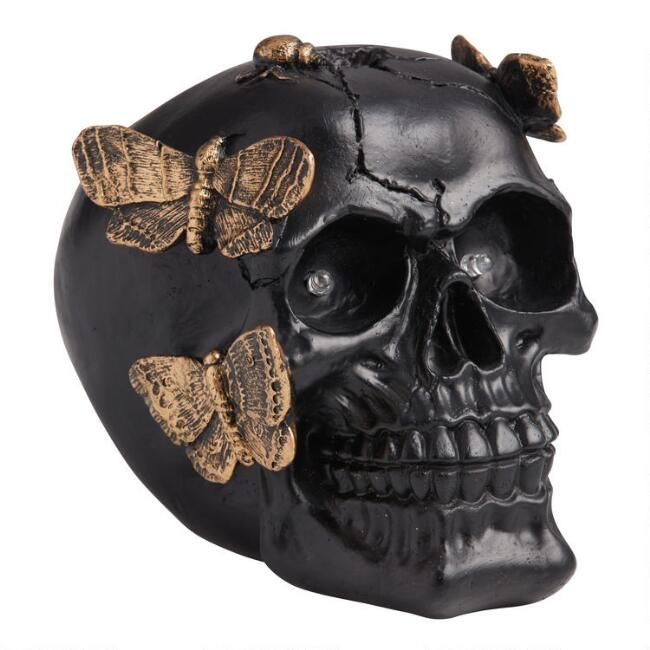 Black Skull With Moths Halloween LED Light Up Decor | World Market