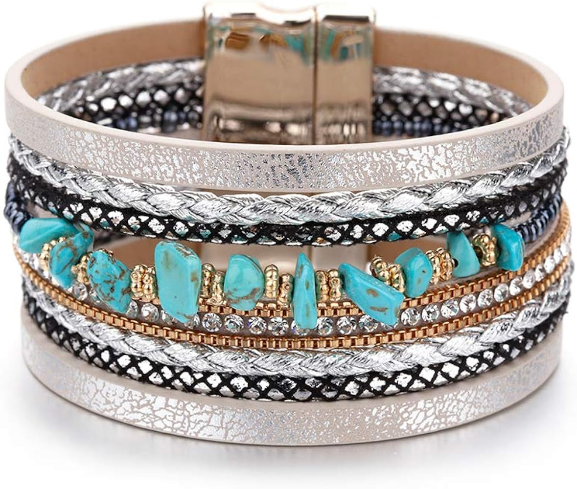 Fesciory Leather Wrap Bracelets for Women, Boho Leopard Multi-Layer Crystal Beads Cuff Bracelet J... | Amazon (US)