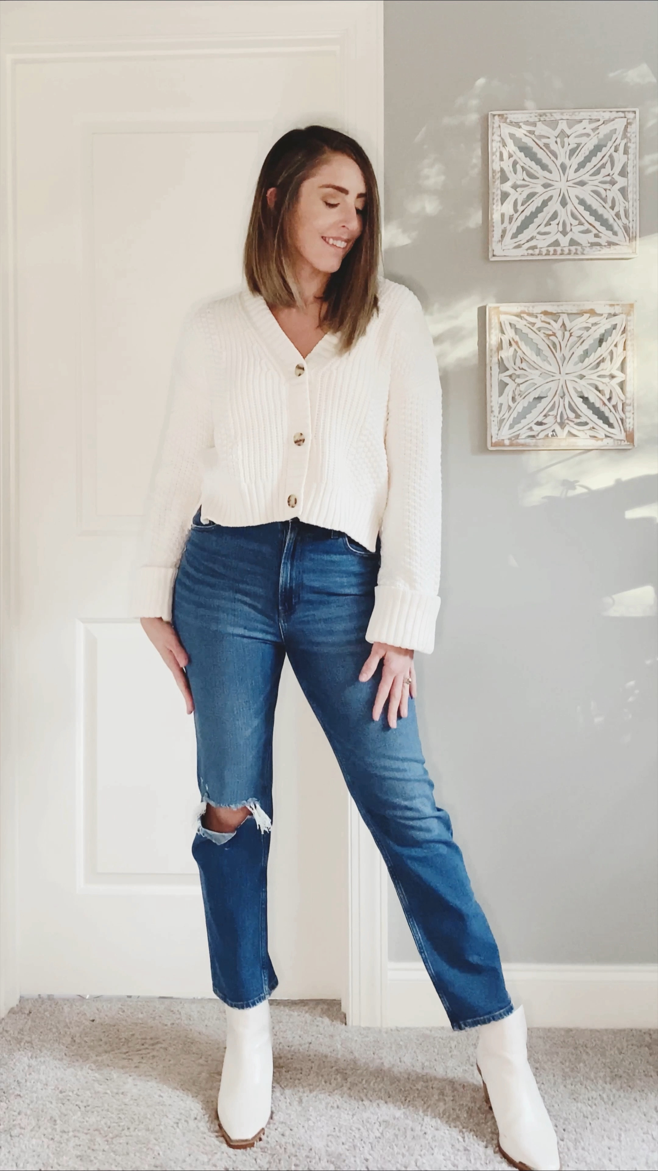 Valeska Cut-out Bootie, Yellow Box Boots, Booties, Ivory Booties, Abercrombie & Fitch Ultra High Rise Ankle Straight Jean, Abercrombie & Fitch Cotton Seed Stitch Cardigan, White Cropped Sweater, Cropped Button Down Sweater, Women’s Cropped Sweater, Fall Outfit Idea, Winter Outfit Idea, Tall Women Outfit Ideas, tall girl fashion-friendly, stylish options for tall women, trendy outfits for taller ladies, and fashionable choices for taller figures, Tall women fashion, Tall girl fashion, Tall girl, Tall women 

Abercrombie Sweater - Size M
Abercrombie Jeans - Size 29 Long
Yellow Box Boots - Size 11


#LTKstyletip #LTKCyberWeek #LTKGiftGuide