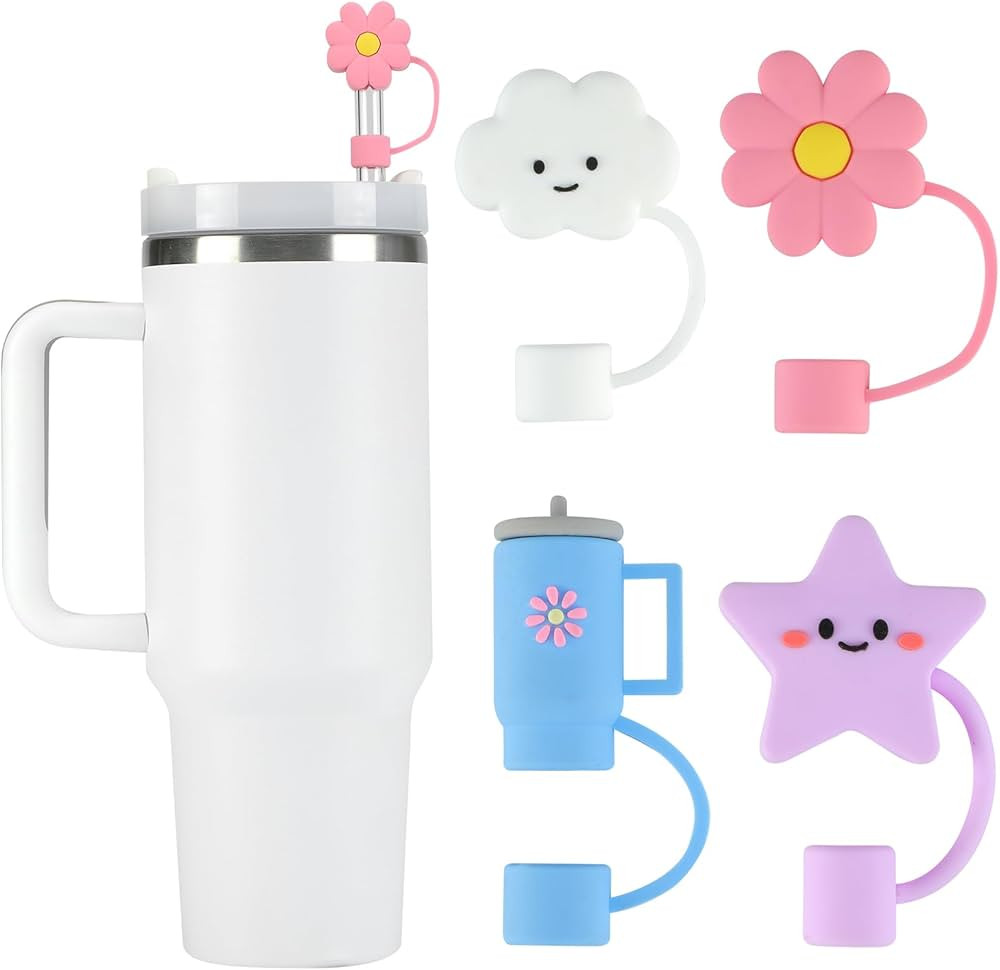 Straw Cover Cap for Stanley Cup - 4Pcs Cute Silicone 10mm Straw Toppers Compatible with Stanley 3... | Amazon (US)