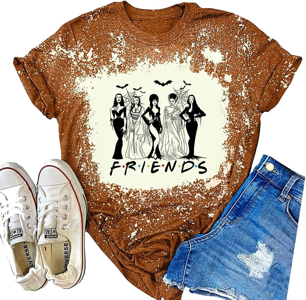 Women's Horror Movies Bleached Tshirt Friends Halloween Shirts Funny Scary Graphic Short Sleeve T... | Amazon (US)