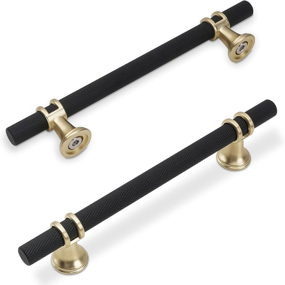 10 Pack 5 Inch Cabinet Pulls knurled Matte Black and Brushed Gold Kitchen Cabinet Handles Aluminu... | Amazon (US)