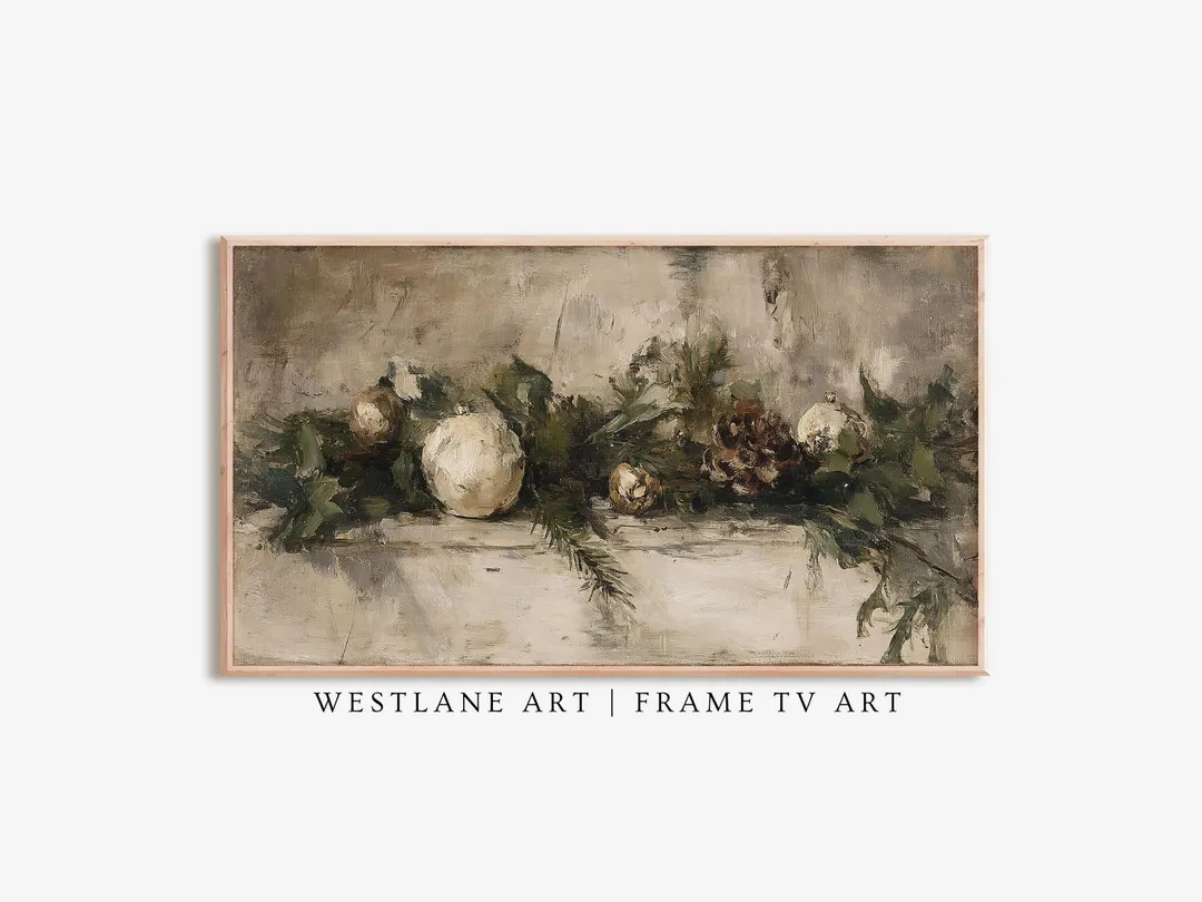 Rustic Winter Garland Painting, Festive Holiday FRAME TV Art, Christmas Decor Digital Download Pr... | Etsy (US)