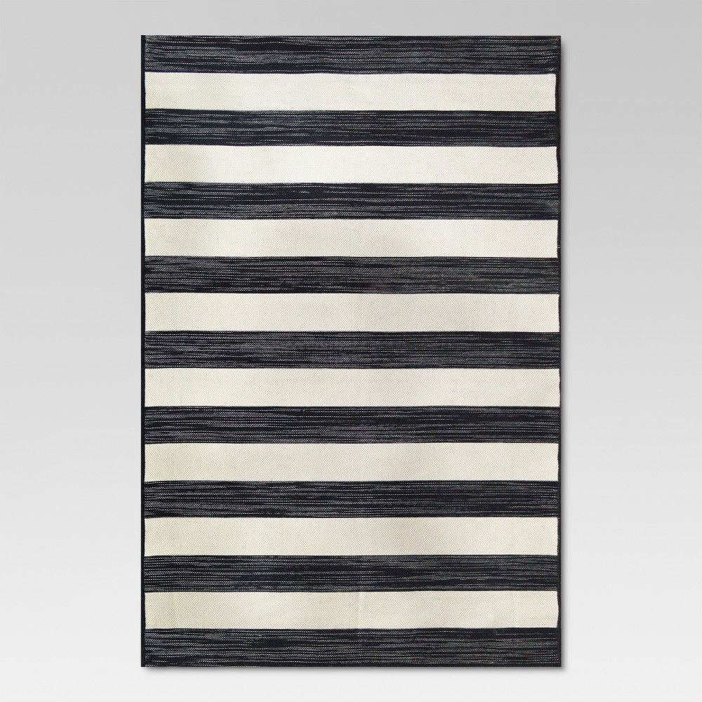 5'x7' Outdoor Rug Worn Stripe Black - Threshold , Adult Unisex | Target