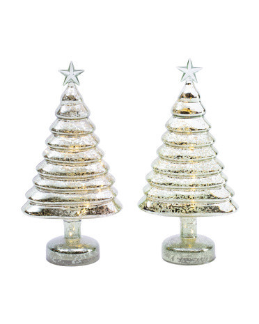 2pc 13in Led Chamonix Vintage Style Glass Trees | Metal | Marshalls