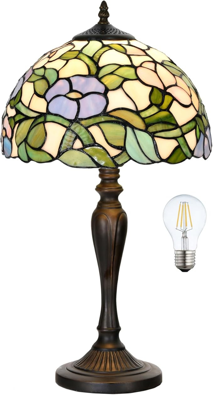 TL0005 Tiffany Table Lamp Bedside Stained Glass Lamp Spring Floral Design Reading Desk Light 12X2... | Amazon (US)