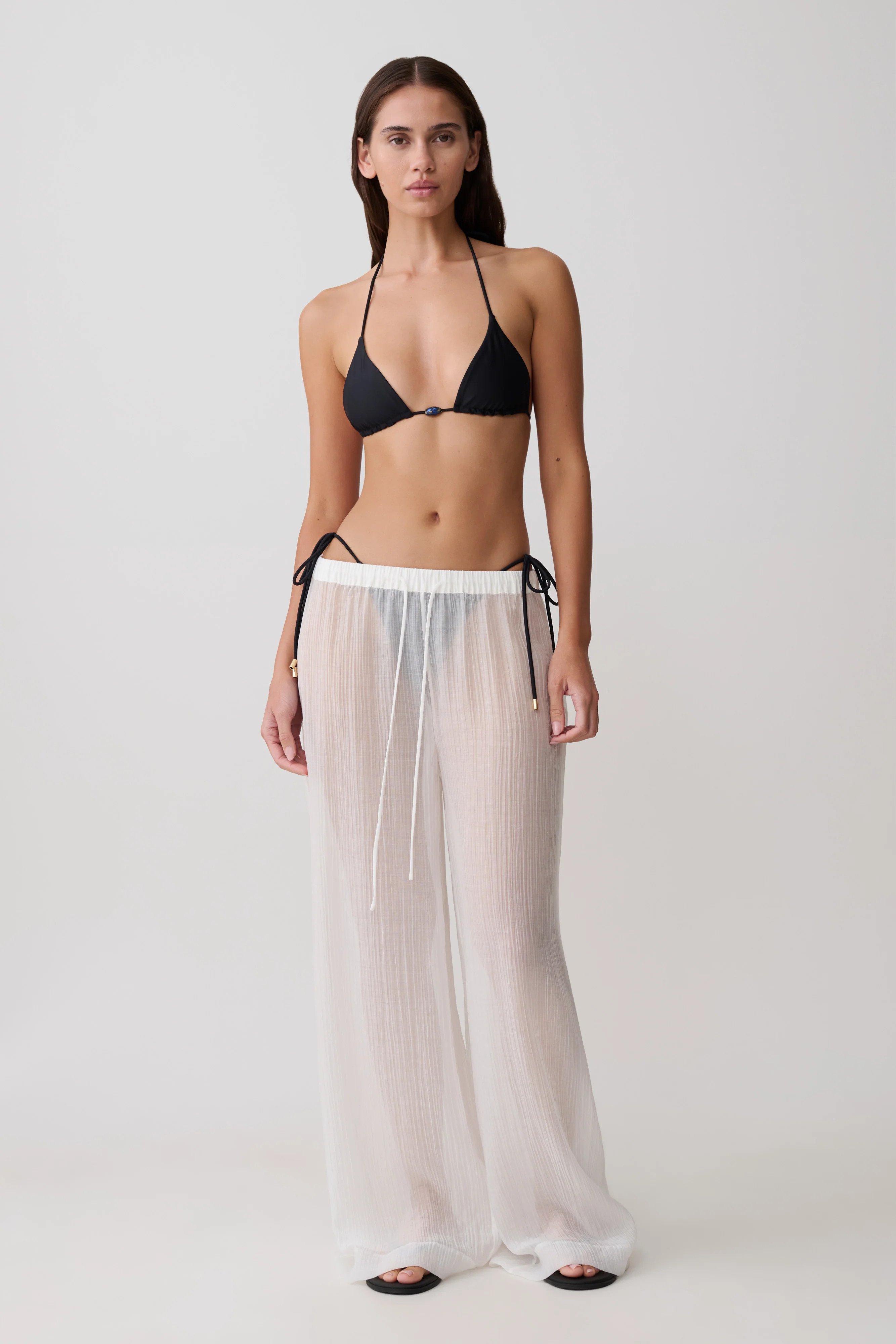 Leilani Sheer Drawstring Wide Leg Pants - Ivory | Meshki (APAC)