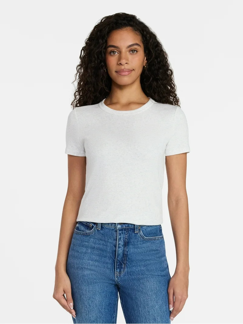 Time and Tru Women's Ribbed Tee with Short Sleeves, Sizes XS-XXXL | Walmart (US)