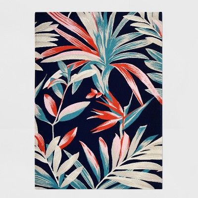 Jungle Tropical Outdoor Rug Navy/Coral - Threshold™ | Target