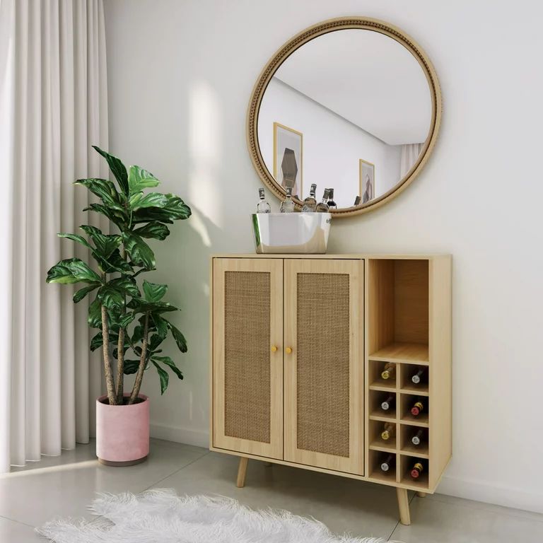 Atlantic Loft & Luv Coda Rattan Bar Cabinet with Wine Holder, Natural | Walmart (US)