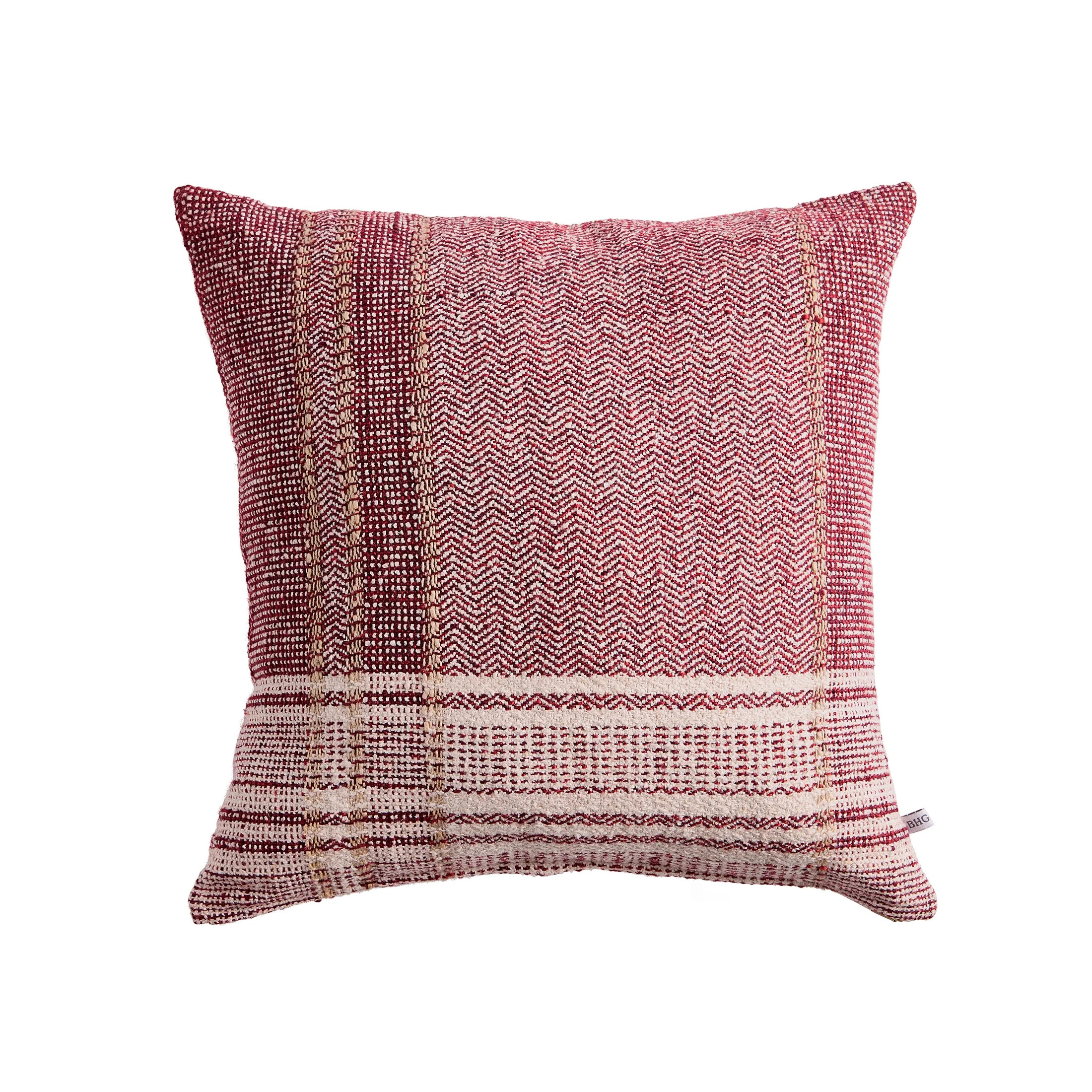 Better Homes & Gardens 20" x 20" Burgundy/Beige Farmhouse Plaid Decorative Pillow | Walmart (US)