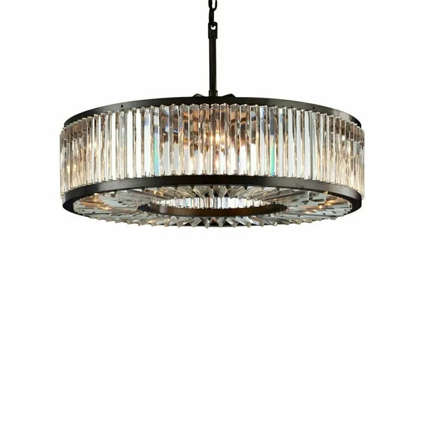 OUKANING Round k9 Crystal Chandelier Modern 28" 2 Tier Black Pendant Lamp for Living Room Cast Ir... | Walmart (US)