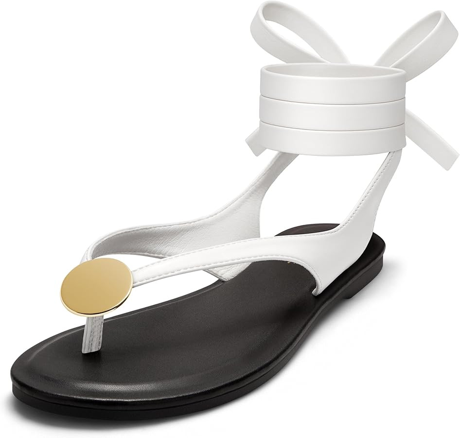 Women's Suede Flat Sandals with Metallic Accents Adjustable Strappy Flip Flops for Beach Vacation... | Amazon (US)