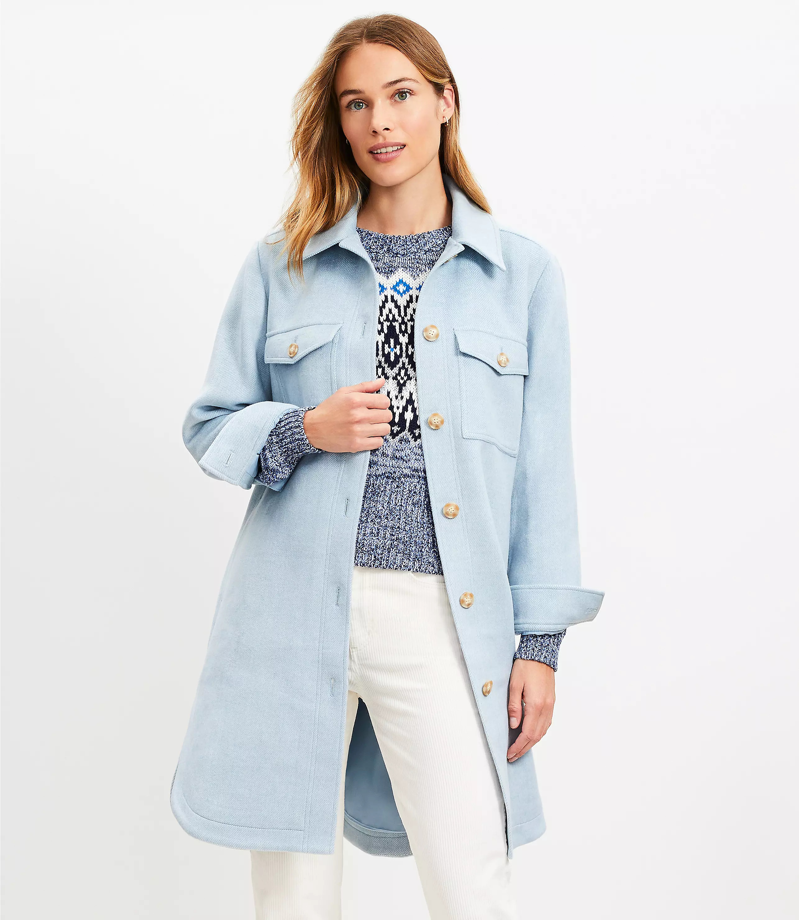 Twill Long Shirt Jacket | LOFT