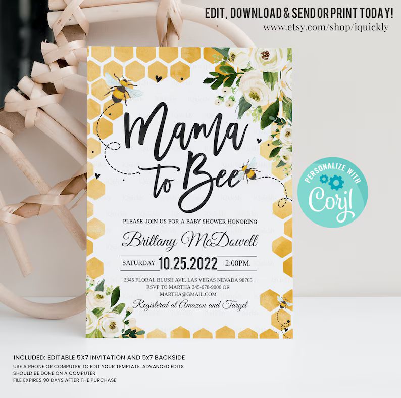 Editable Mama to Bee Baby Shower Invitation Gender Neutral Baby Shower Invite Printable Template ... | Etsy (US)