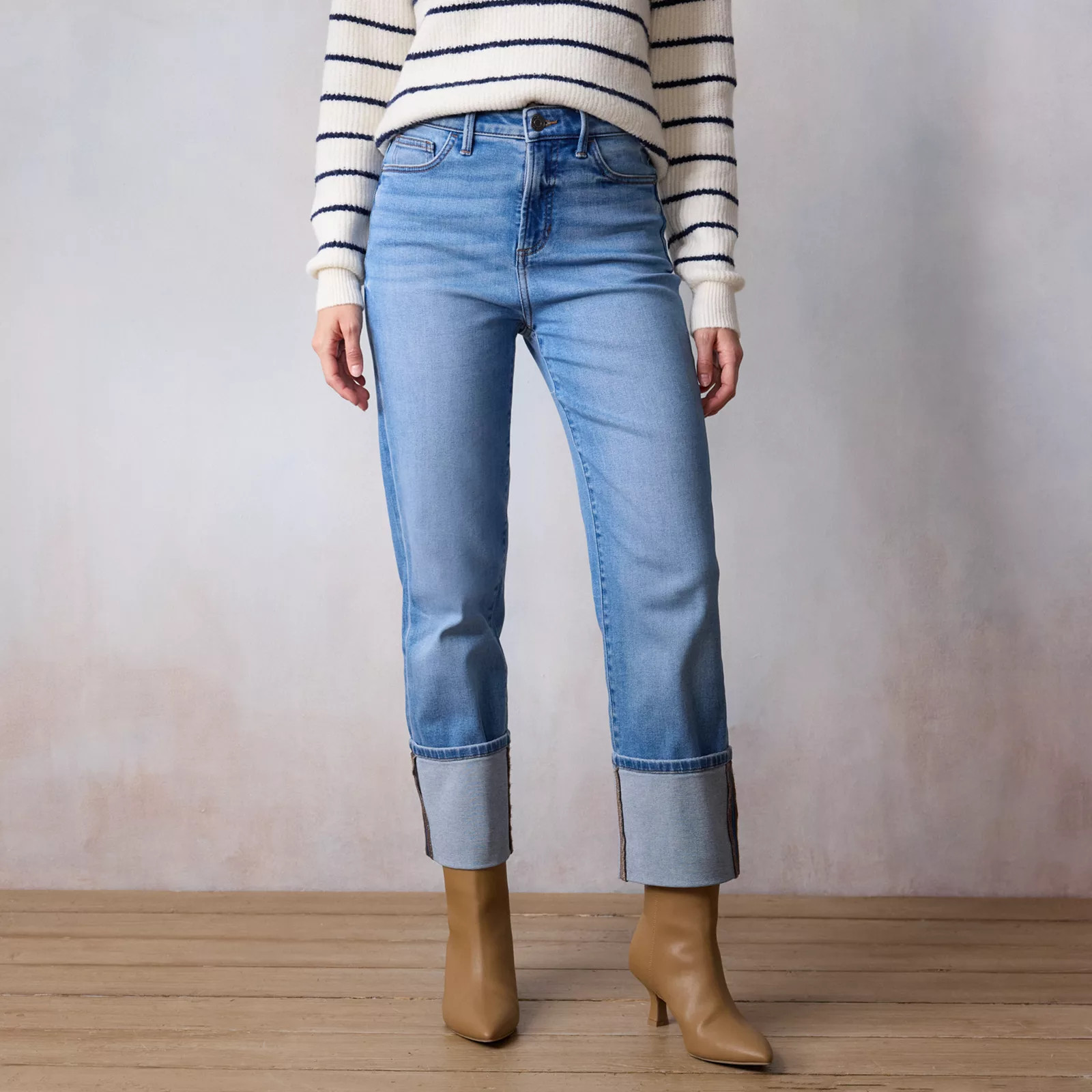 Women's LC Lauren Conrad High Rise Folded Cuff Jeans, Size: 16, Light Medium Blue | Kohl's