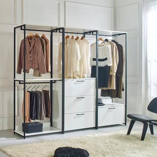 Fiona 96 in. W White Freestanding Walk in Wood Closet System with Metal Frame | The Home Depot