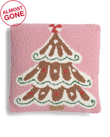 12x12 Wool Blend Hand Hooked Gingerbread Tree Pillow | TJ Maxx