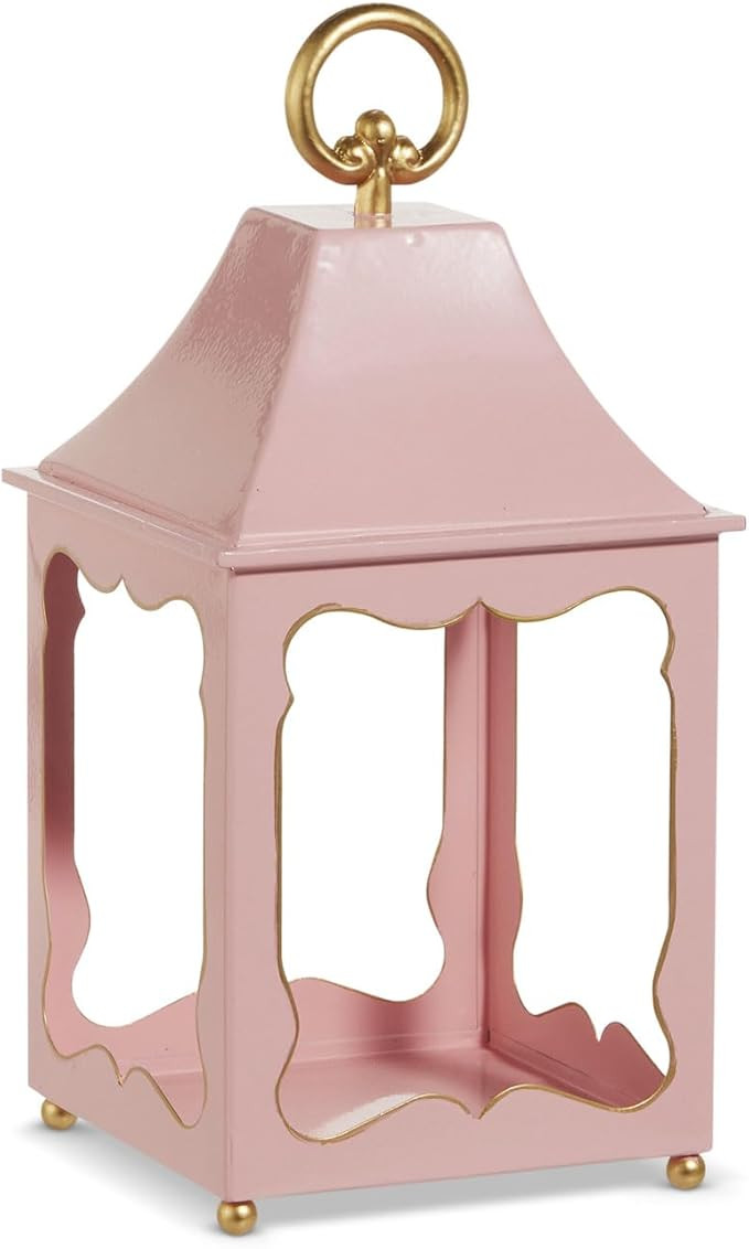 RAZ Imports Decorative Candle Lantern, Pink Blush, 13.5 Inches, Iron Open Design with Gold Accent... | Amazon (US)