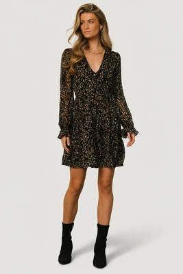 Huxley Tiered Short Dress | Black Multi Floral | Baltic Born