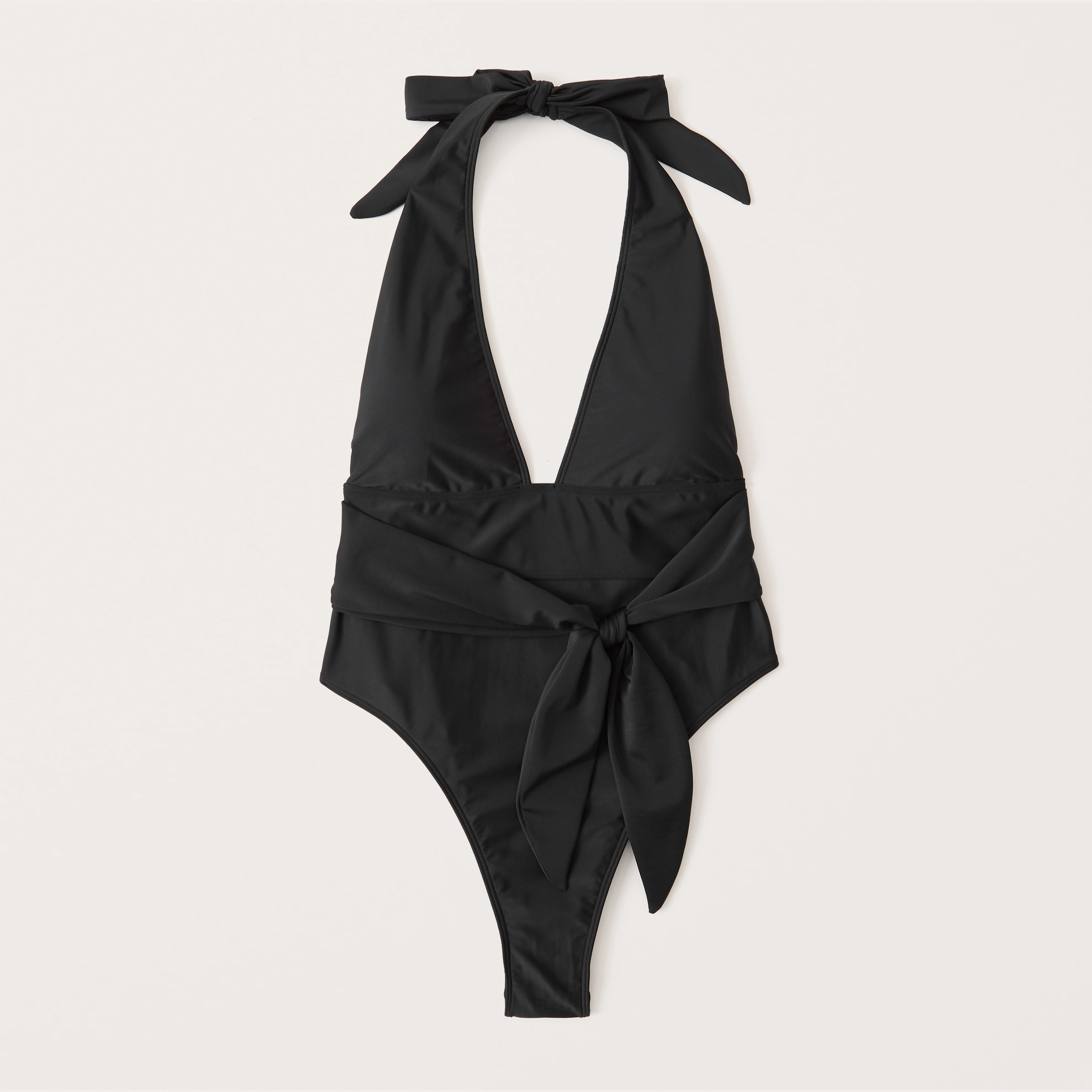 Belted Deep-V Halter One Piece Swimsuit | Abercrombie & Fitch (US)
